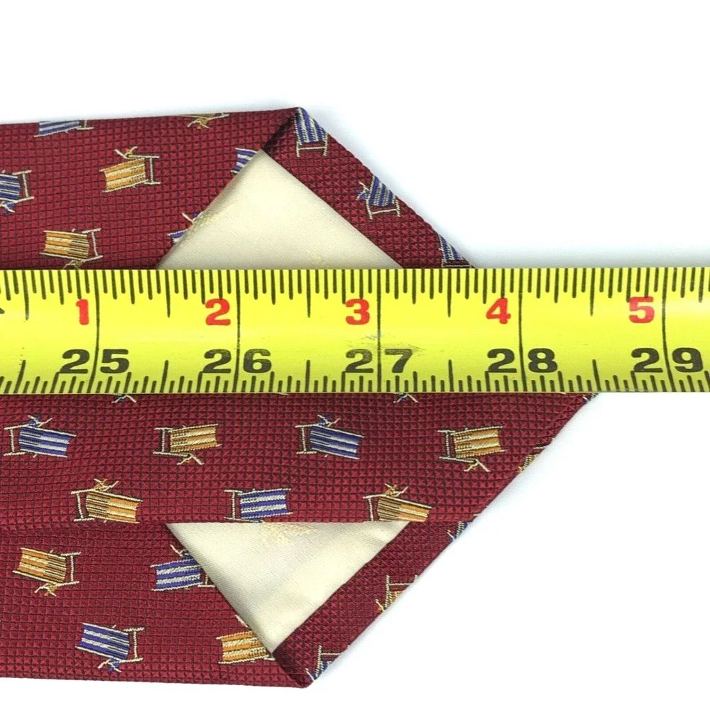 Tommy Bahama Men's Tie Silk Handmade Red Tropical Beach Chairs Aloha Necktie 57" - Picture 8 of 9